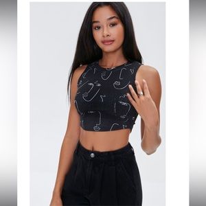 Forever21 Basic Line Art Print Crop Top